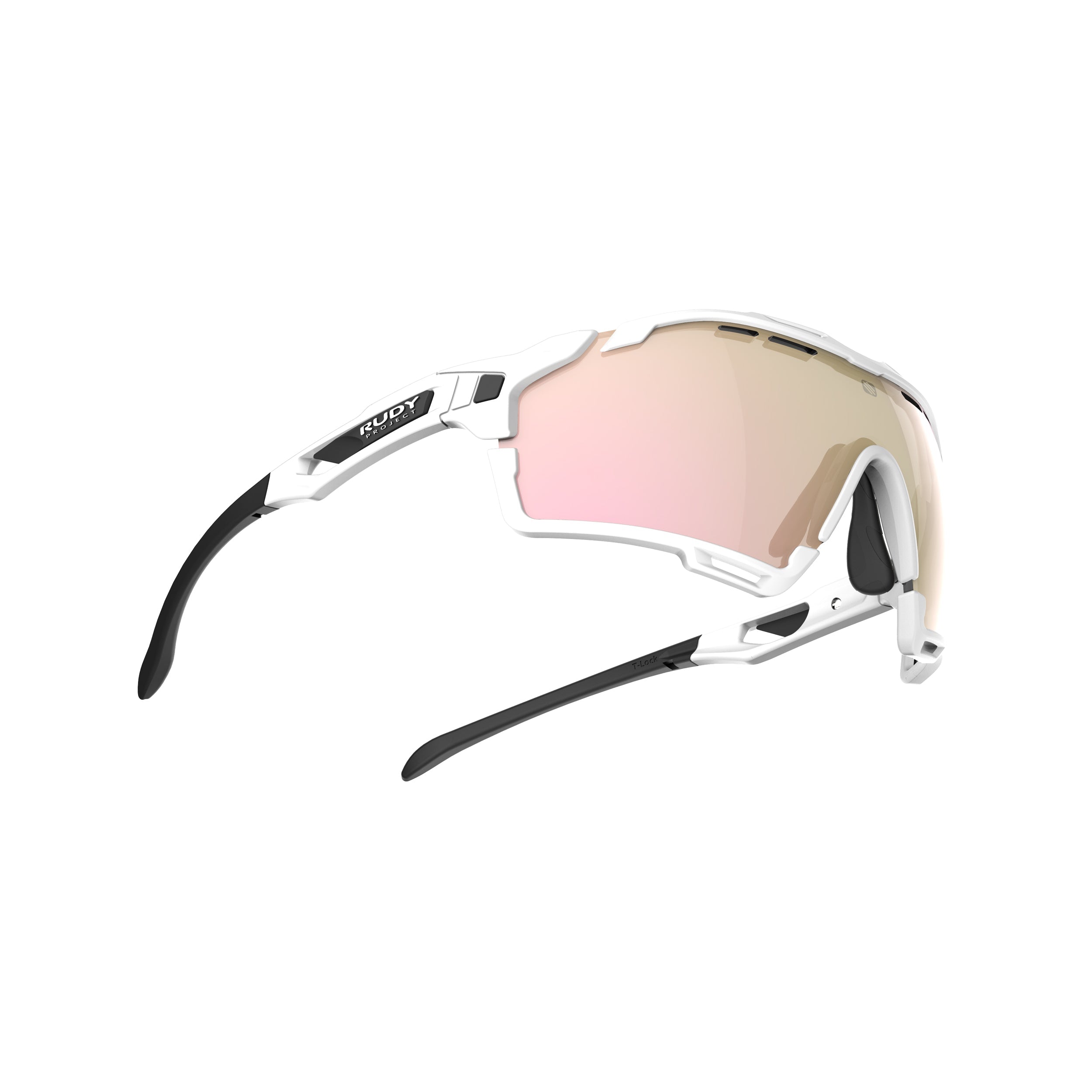 Rudy Project Cutline White Gloss mirrored multilaser rose gold performance sunglasses – side view