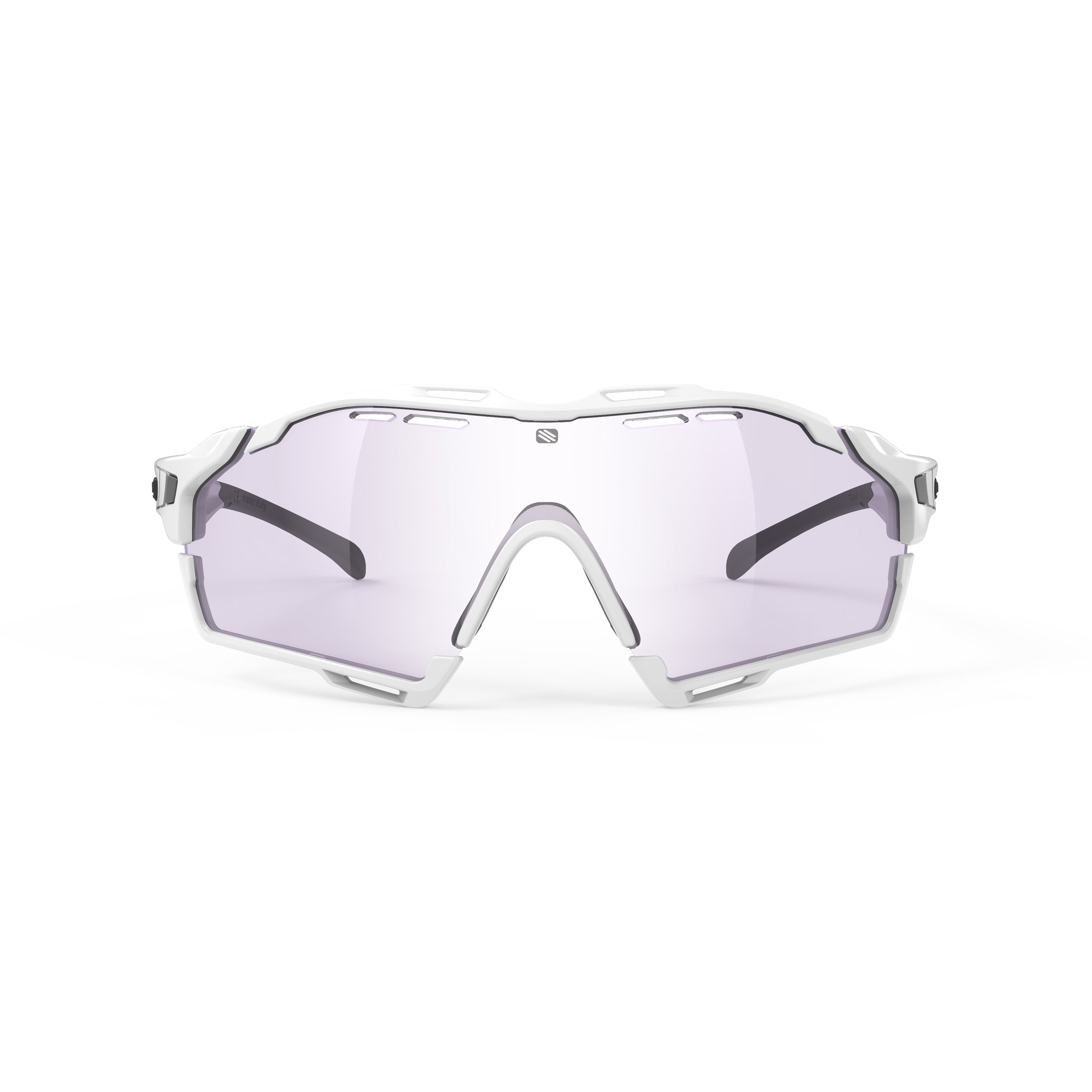 Rudy Project Cutline White Gloss photochromic purple performance sunglasses – front view, alternate angle