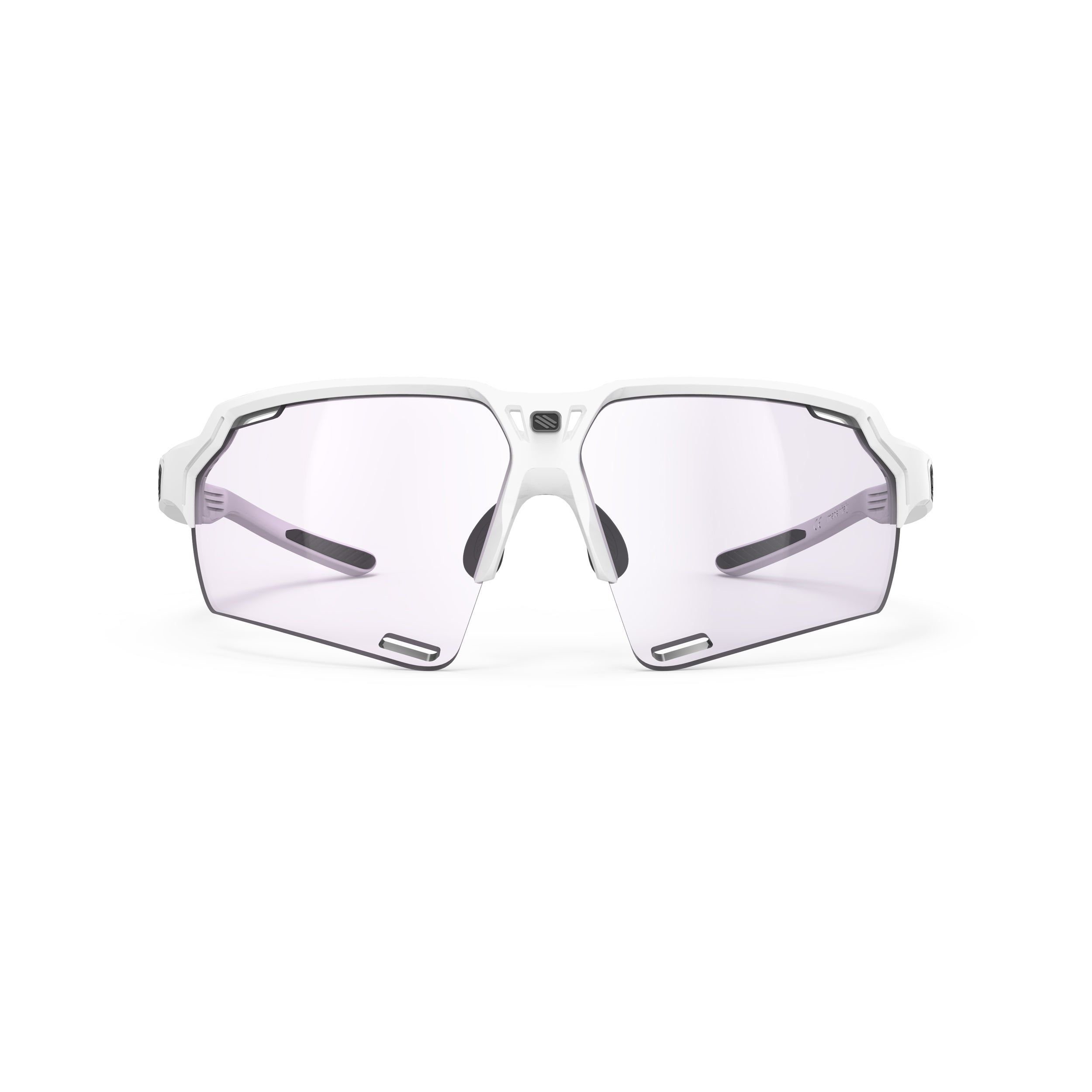 Rudy Project Deltabeat White Gloss photochromic laser purple hdr performance sunglasses – front view, alternate angle