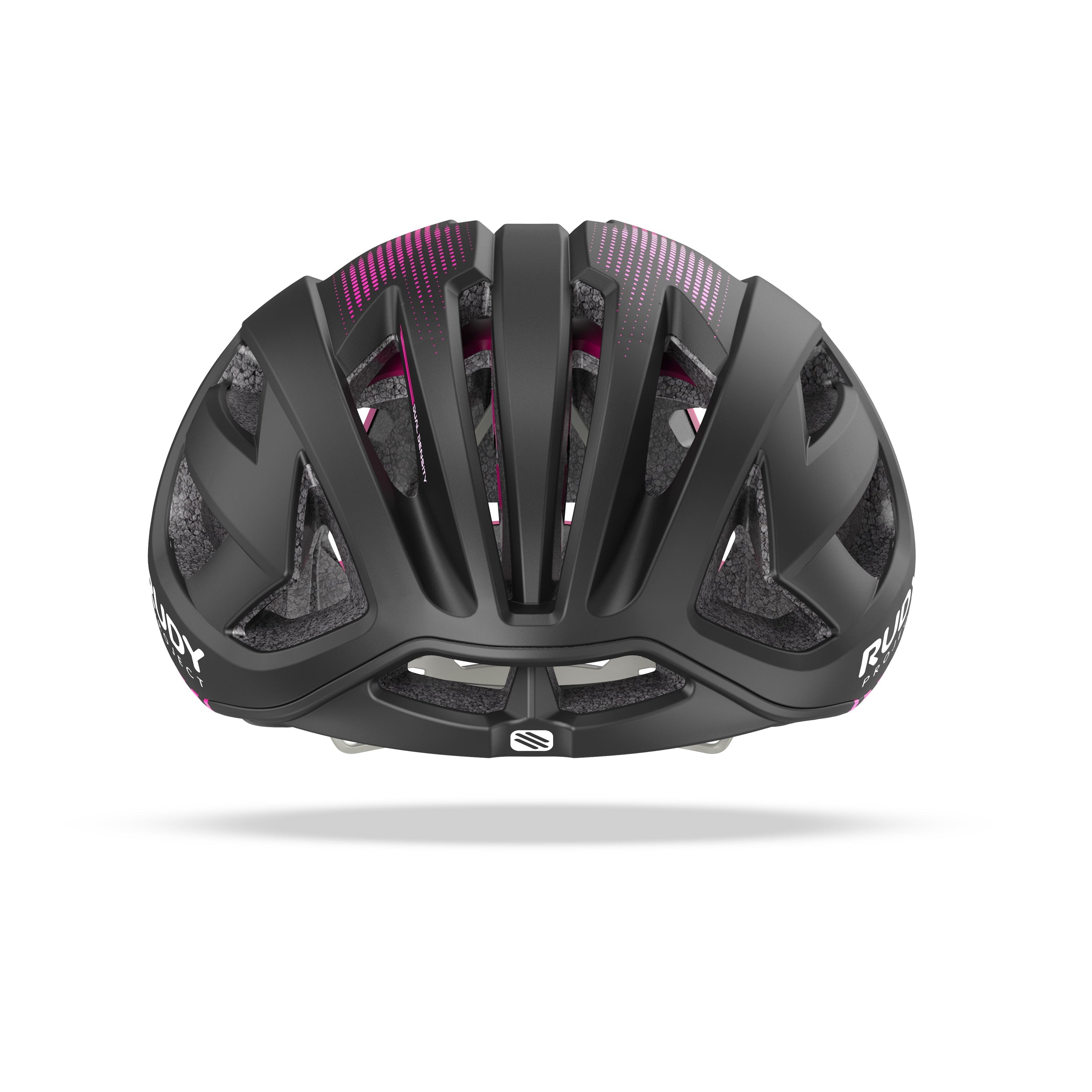 Rudy Project Egos Black/Pink Matte cycling helmet – front view, alternate angle
