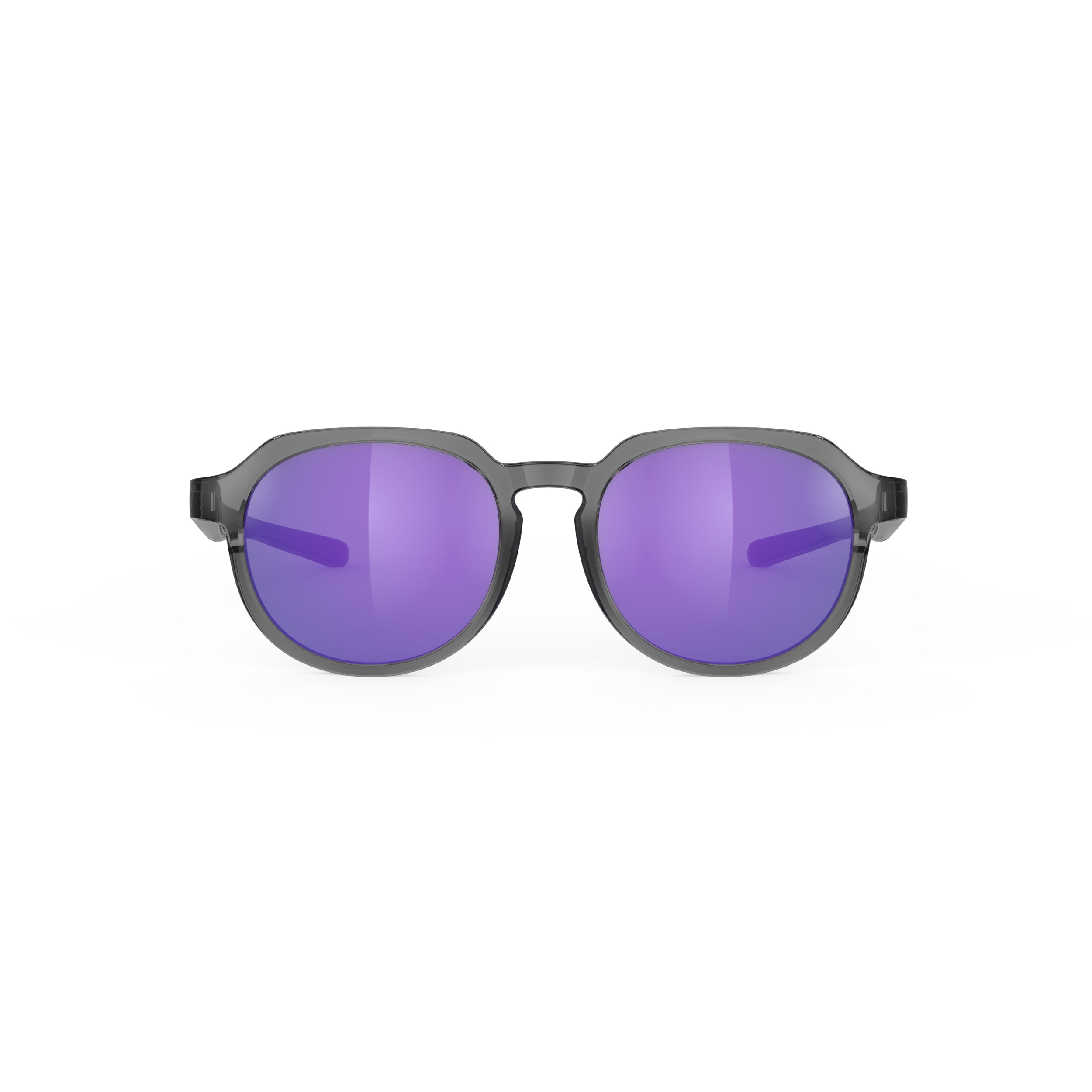 Rudy Project Glamshady Crystal Ash mirrored multilaser violet performance sunglasses – front view, alternate angle