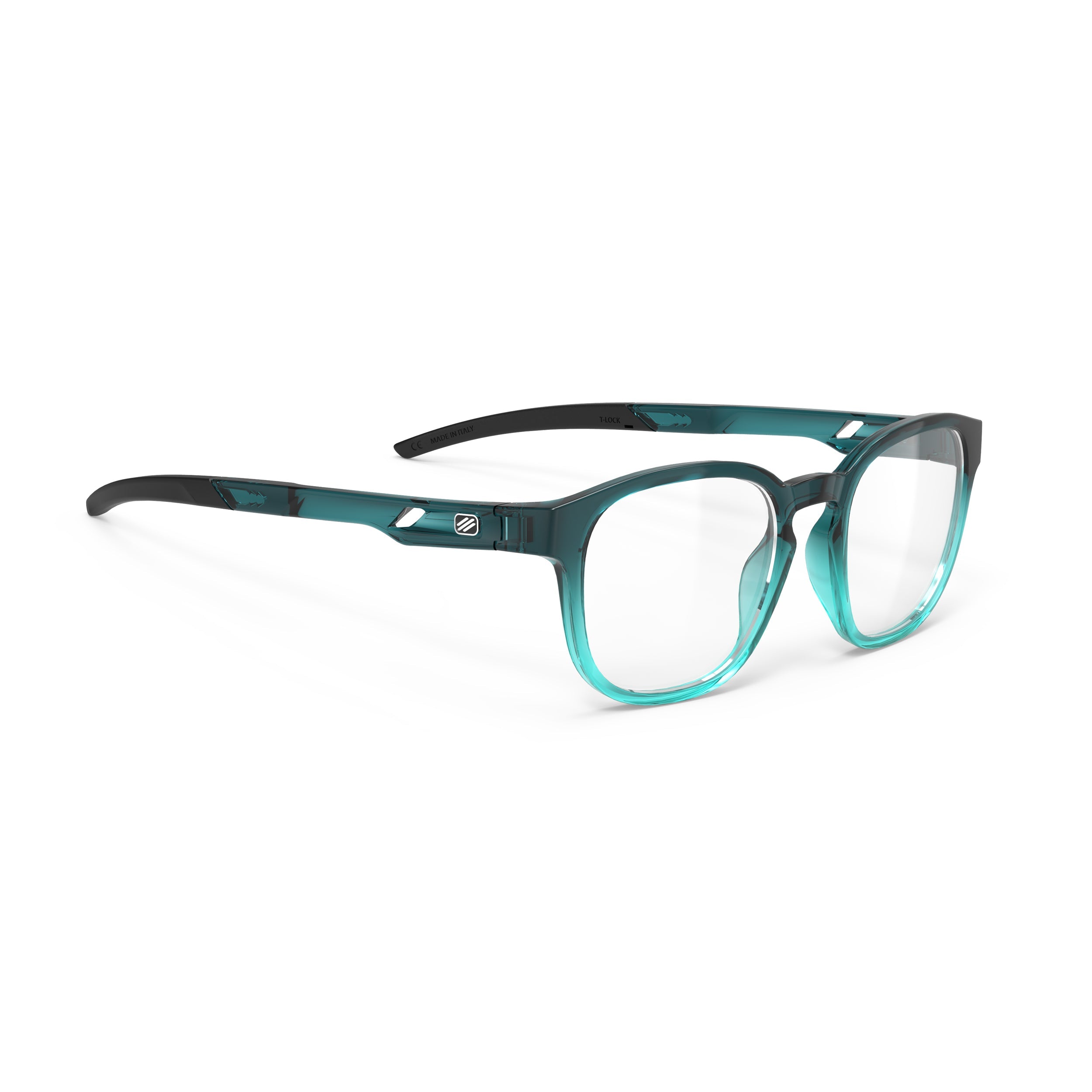 Rudy Project Iridis 66 Crystal Teal/Water Gloss prescription sports glasses – front view, alternate angle