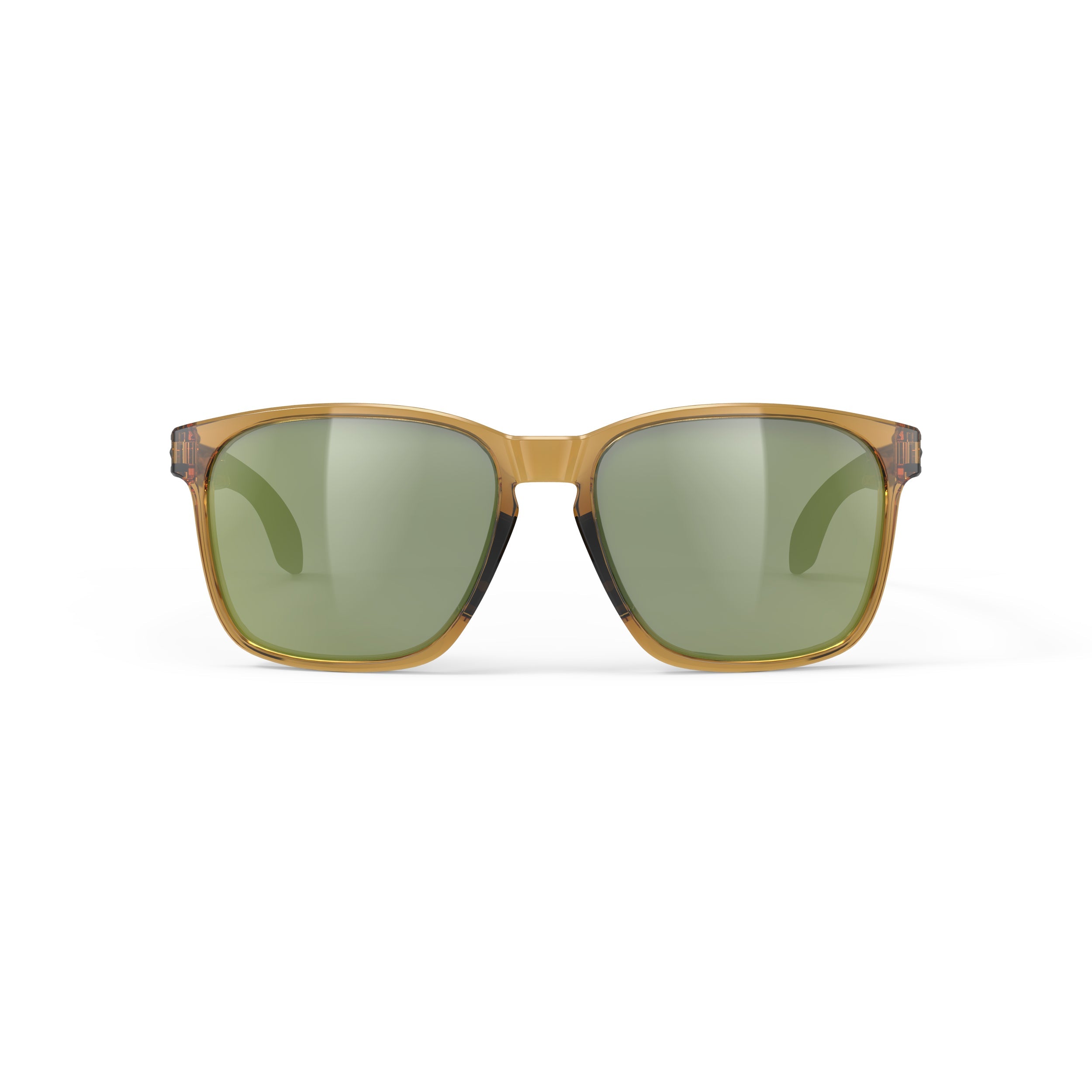 Rudy Project Lightflow A Crystal Butterscotch Gloss mirrored laser green performance sunglasses – front view, alternate angle