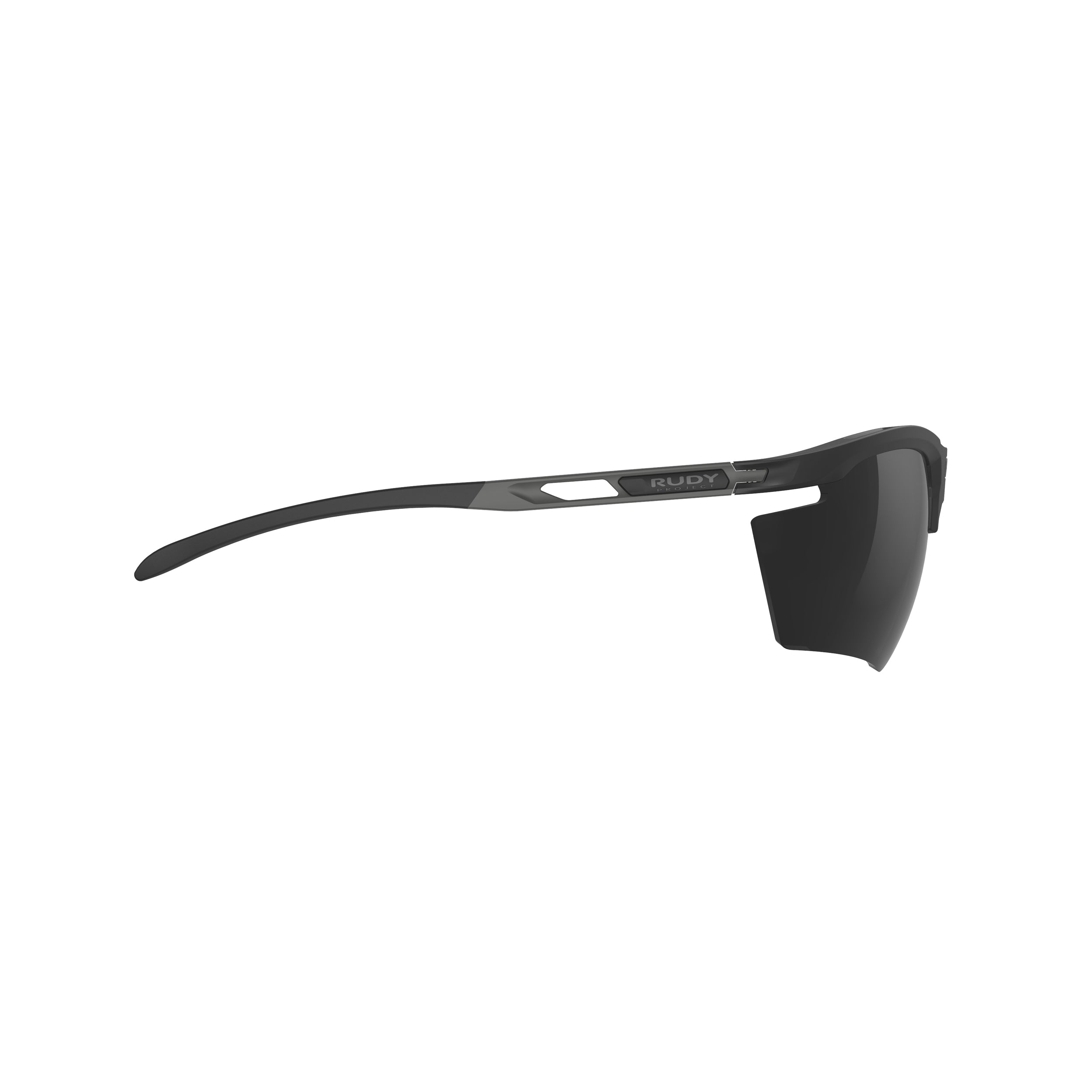 Rudy Project Magnus Black Matte mirrored smoke black performance sunglasses – side view, opposite side