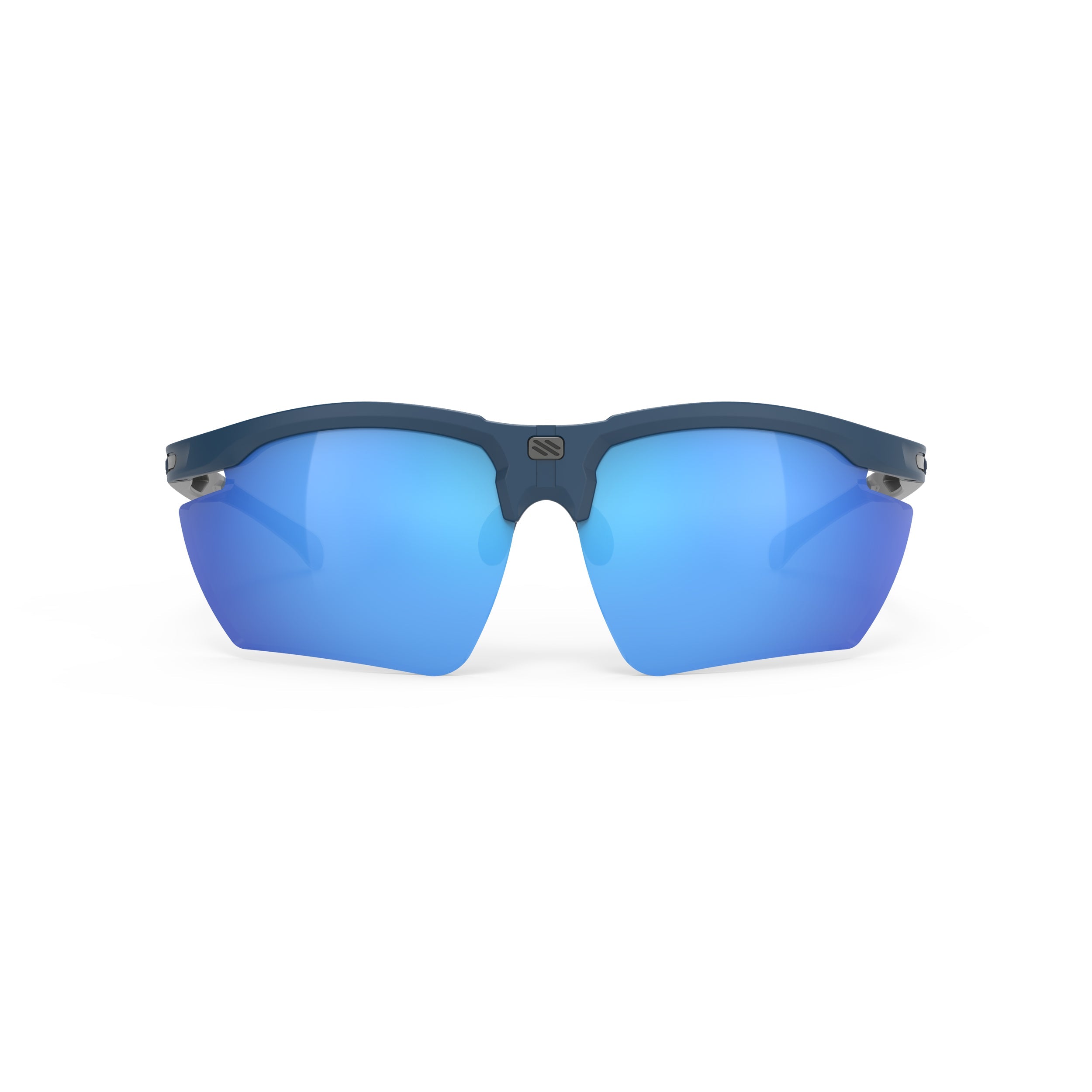 Rudy Project Magnus Blue Navy Matte mirrored multilaser blue hdr performance sunglasses – front view, alternate angle