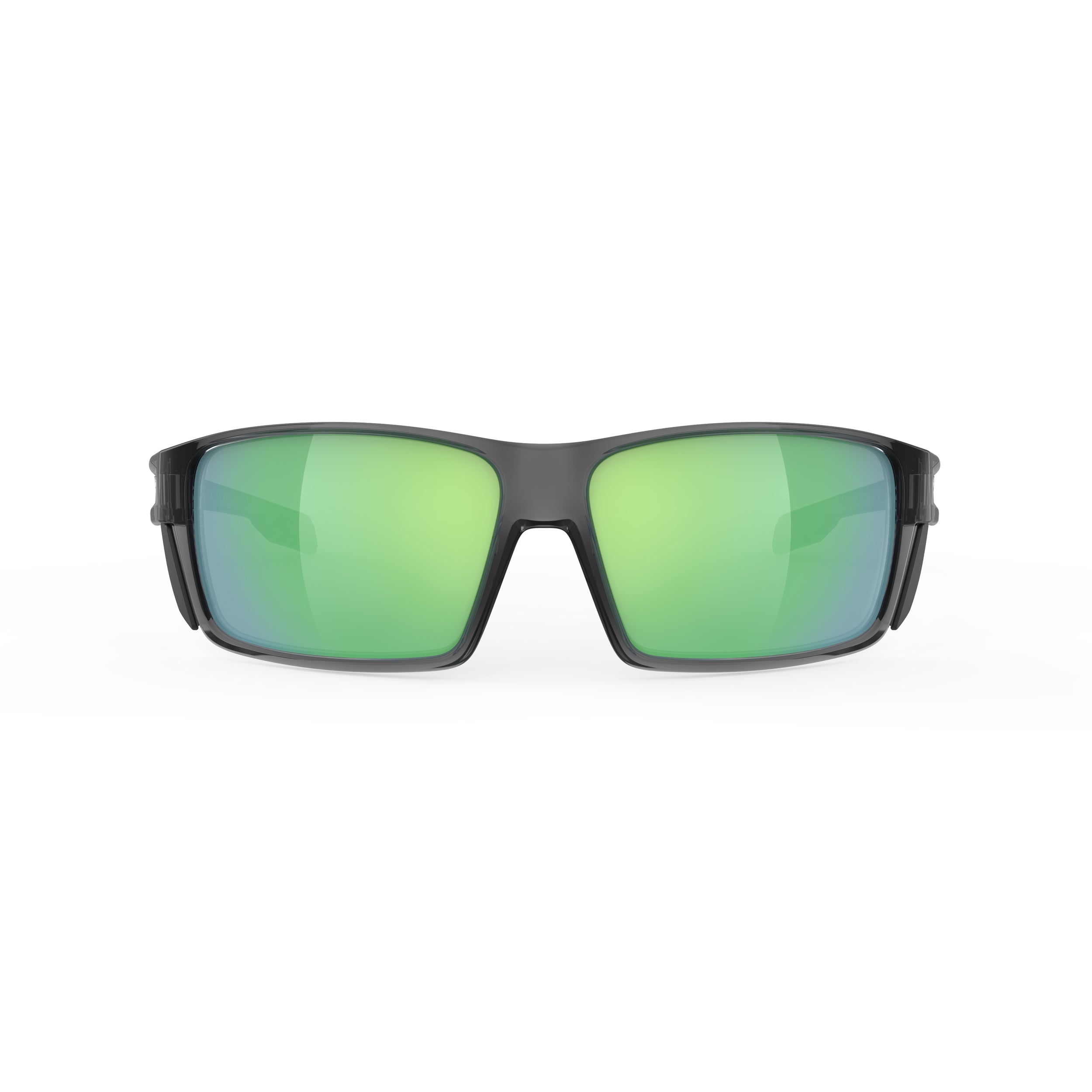 Rudy Project Nyad Crystal Ash mirrored multilaser green performance sunglasses – front view, alternate angle