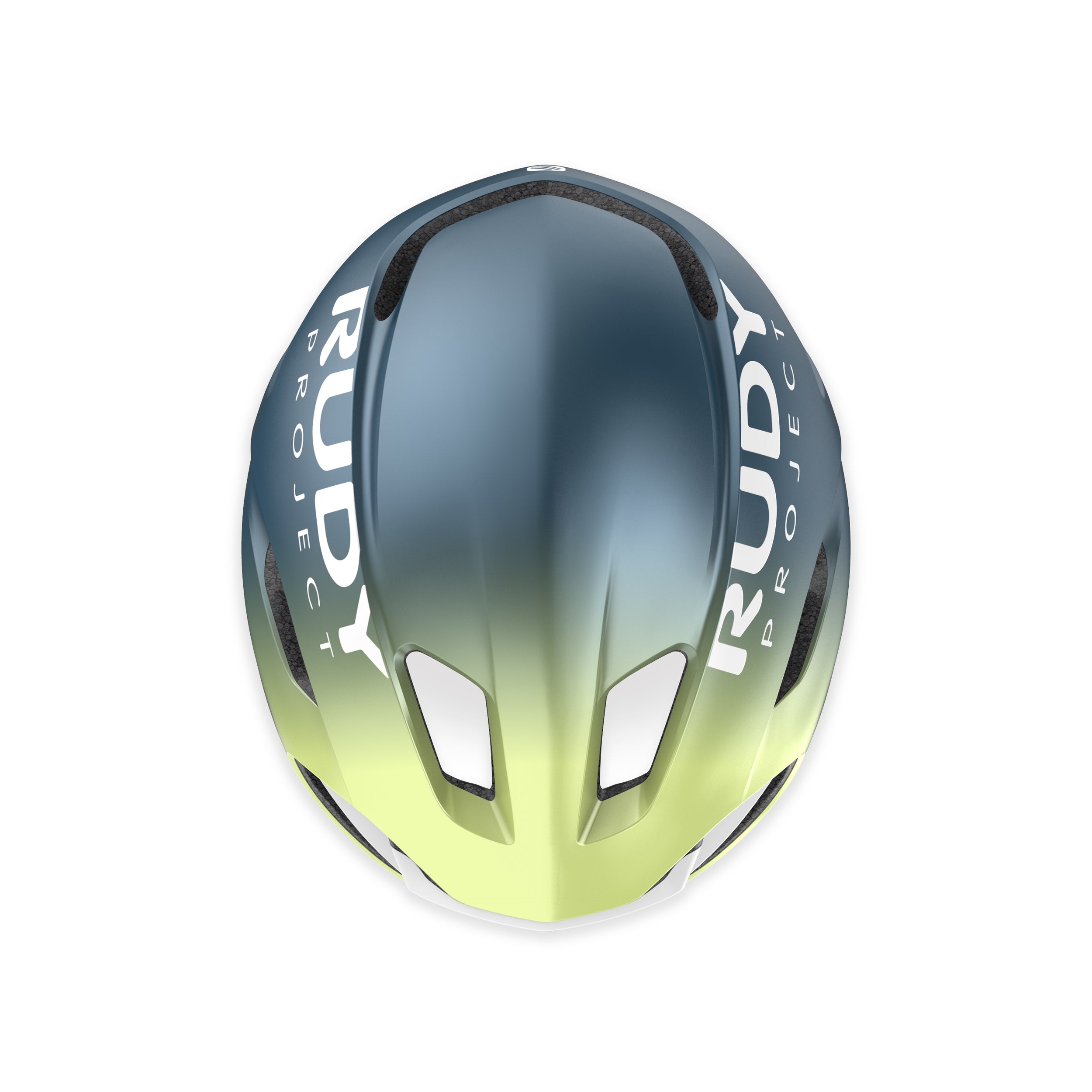 Rudy Project Nytron Blue Avio/Apple Green Metal Matte cycling helmet – rear view