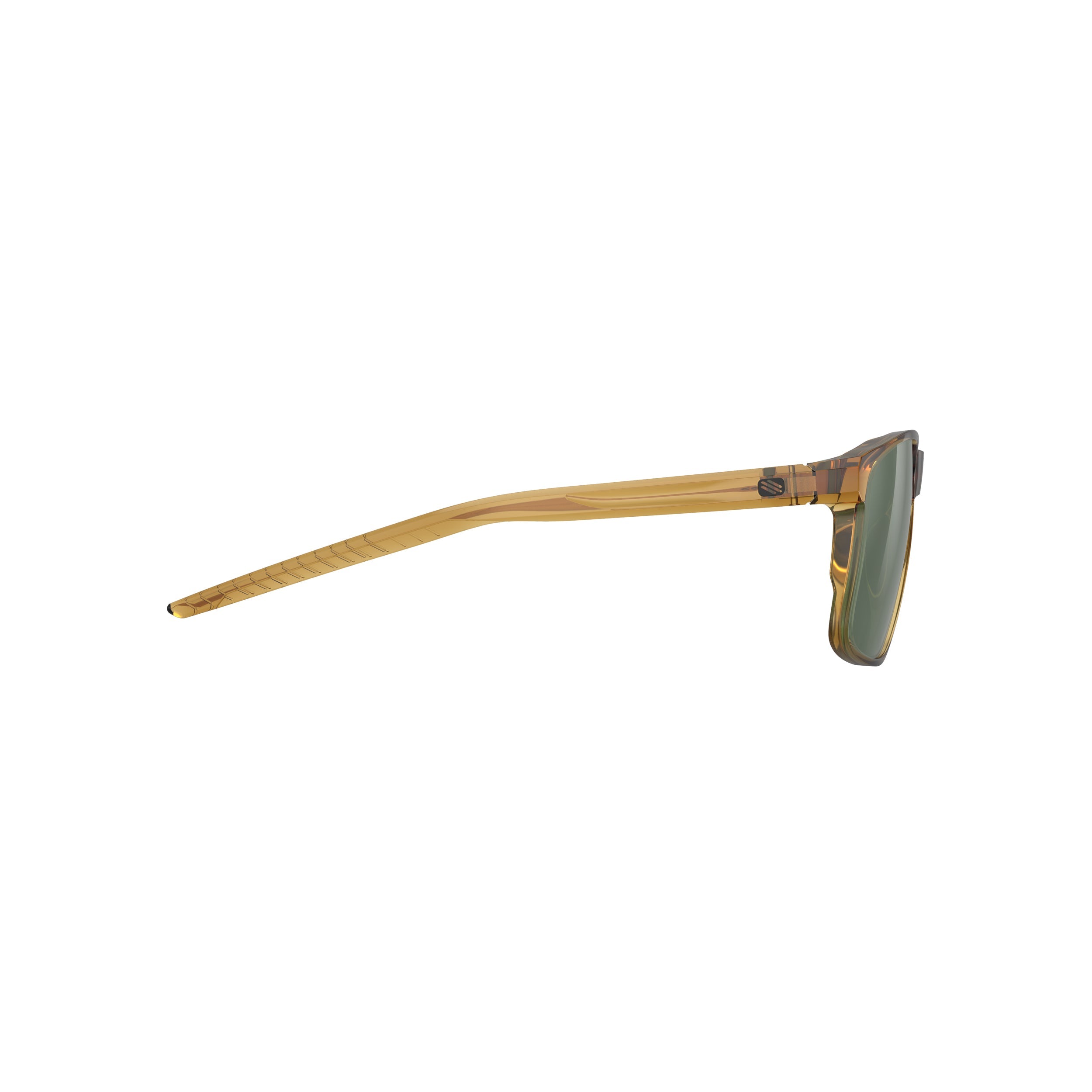 Rudy Project Overlap Crystal Butterscotch Gloss mirrored green performance sunglasses – side view, opposite side