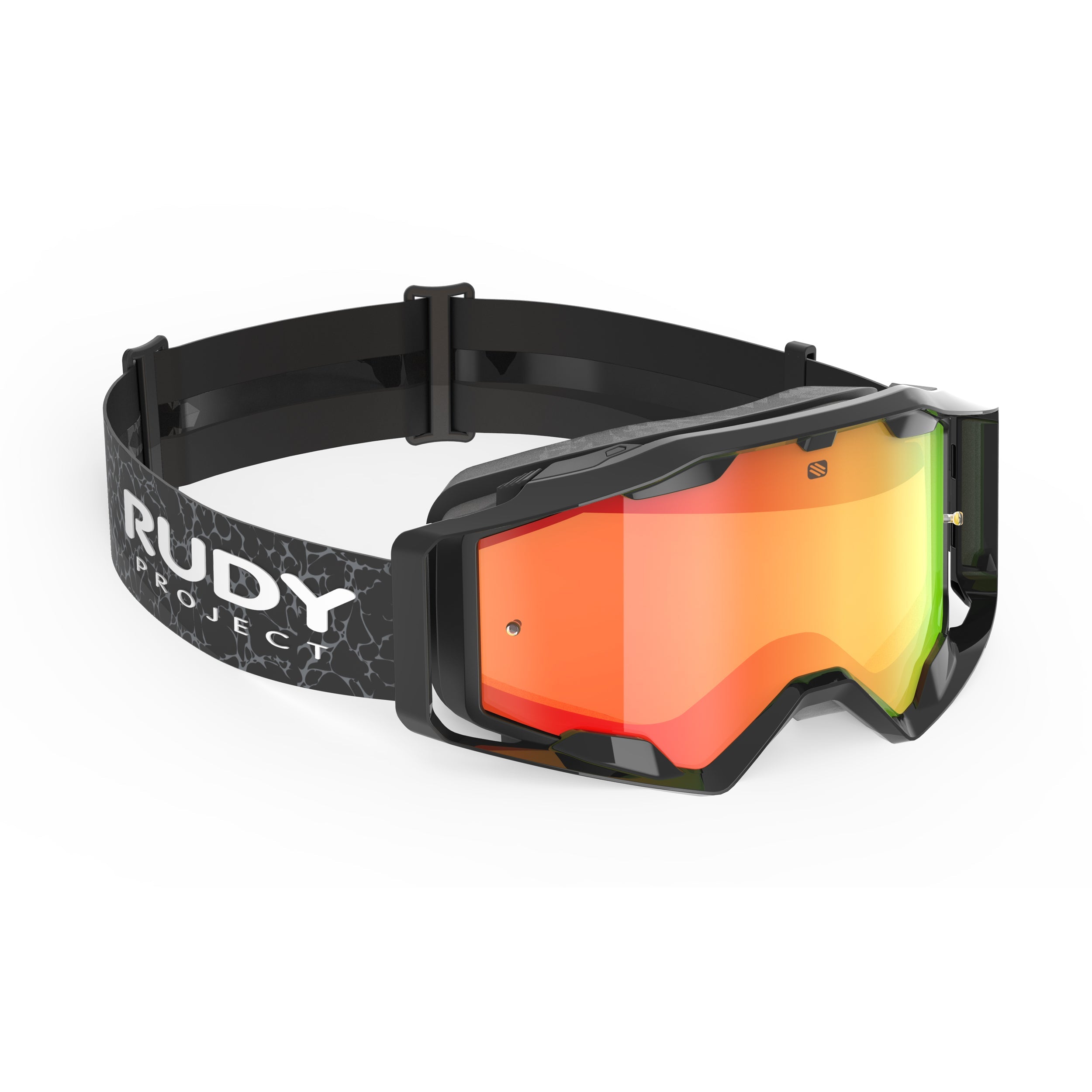 Rudy Project Override Black Gloss mirrored multilaser orange mtb goggles – front view