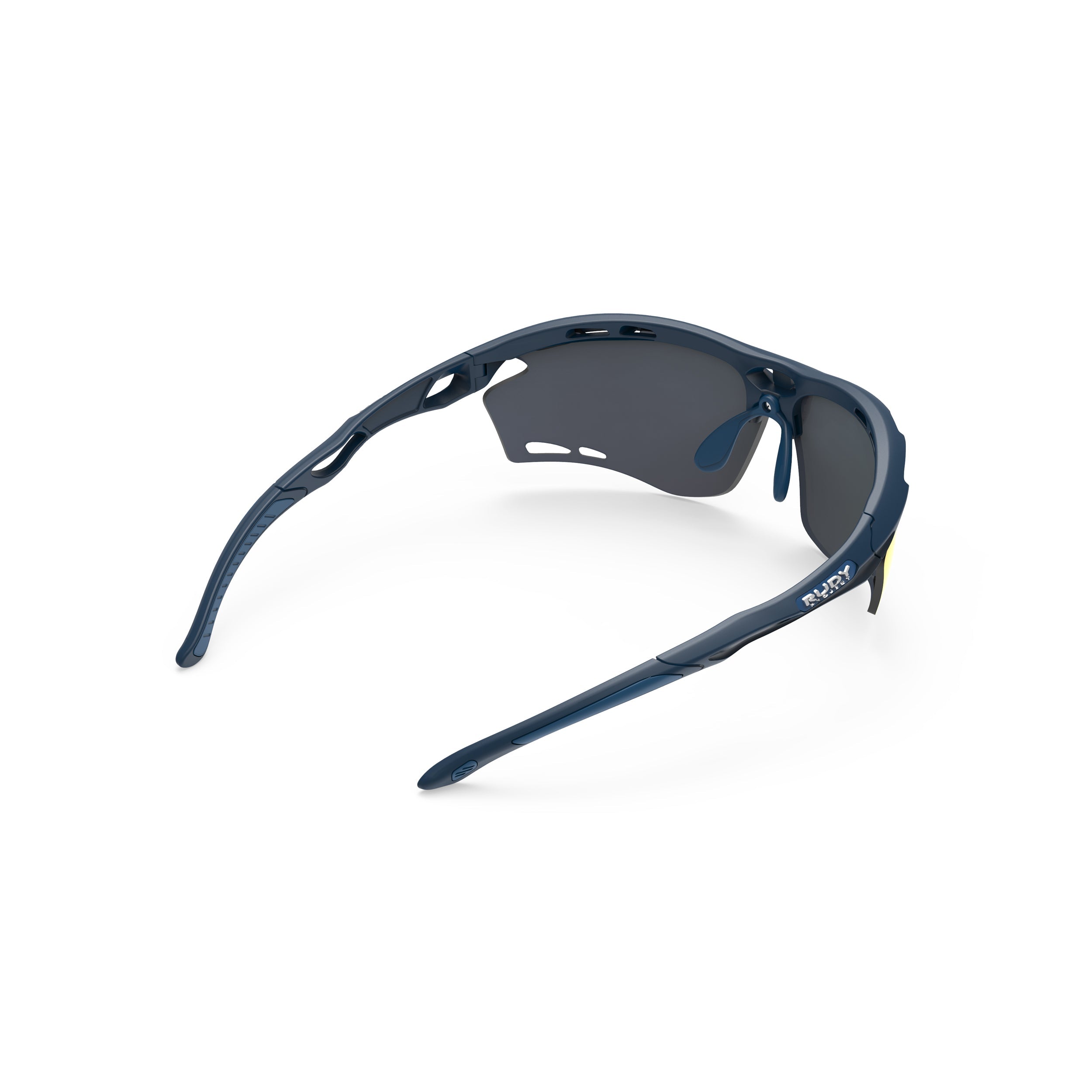 Rudy Project Propulse Navy Blue Matte mirrored multilaser orange performance sunglasses – rear view