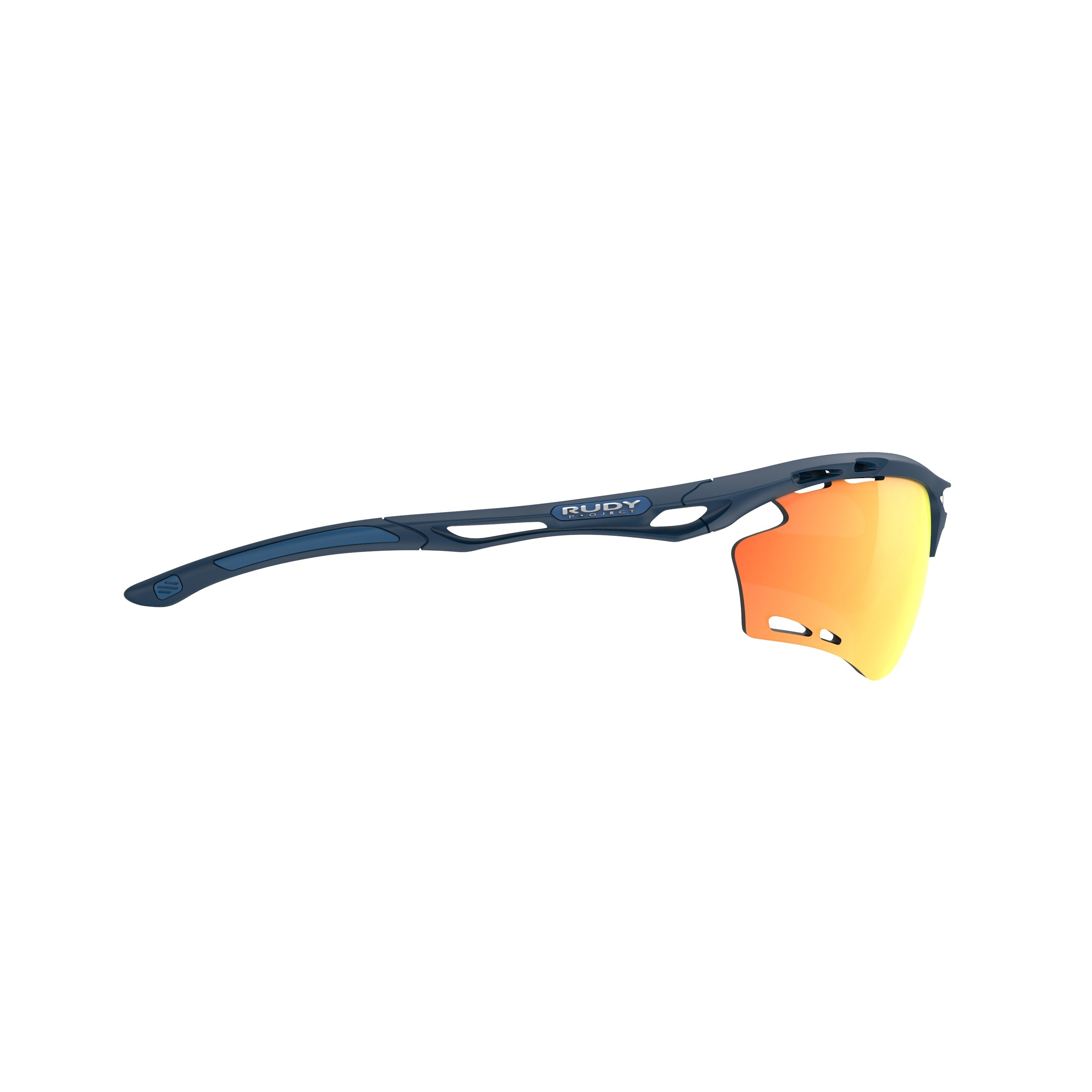 Rudy Project Propulse Navy Blue Matte mirrored multilaser orange performance sunglasses – side view, opposite side