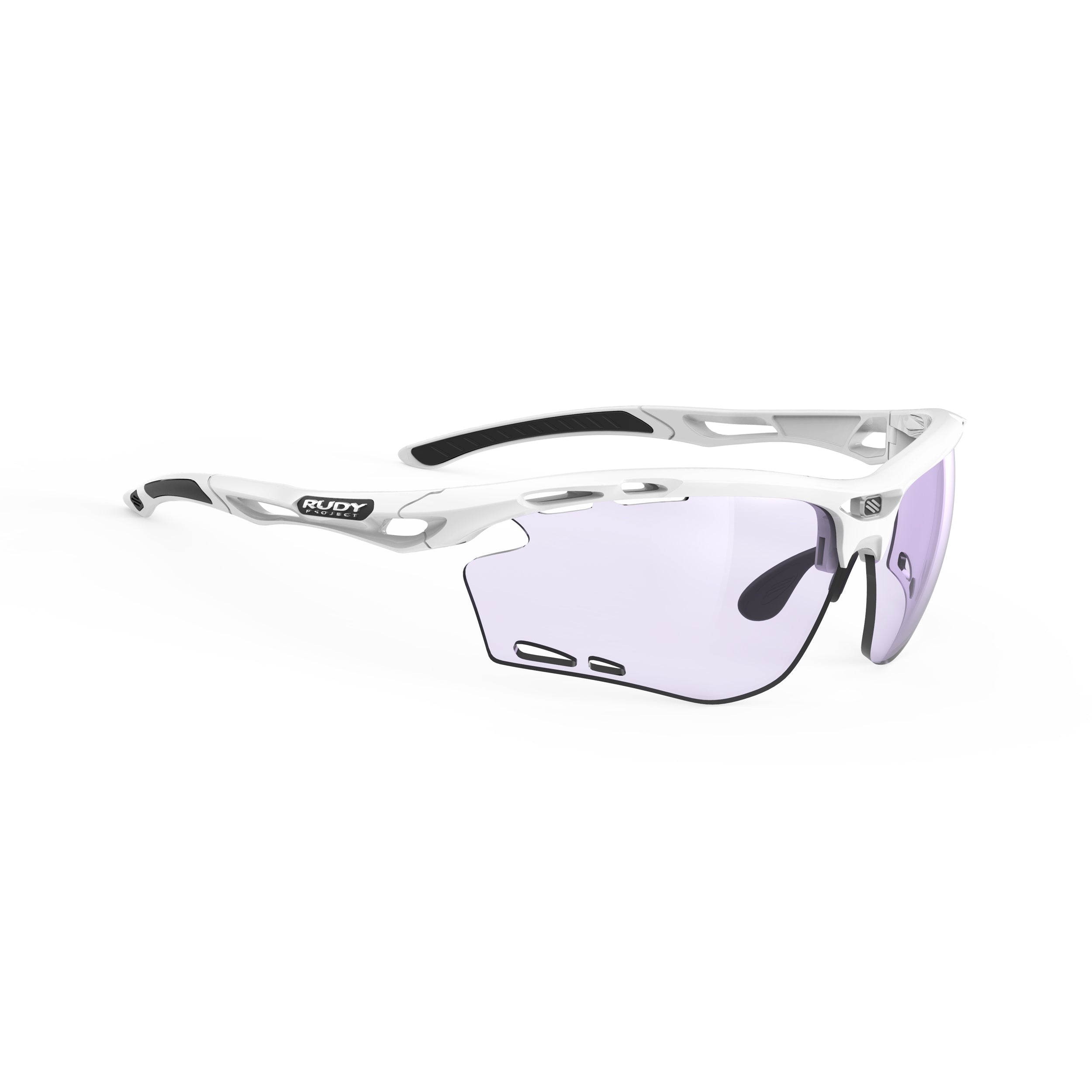 Rudy Project Propulse White Gloss photochromic laser purple hdr performance sunglasses – front view