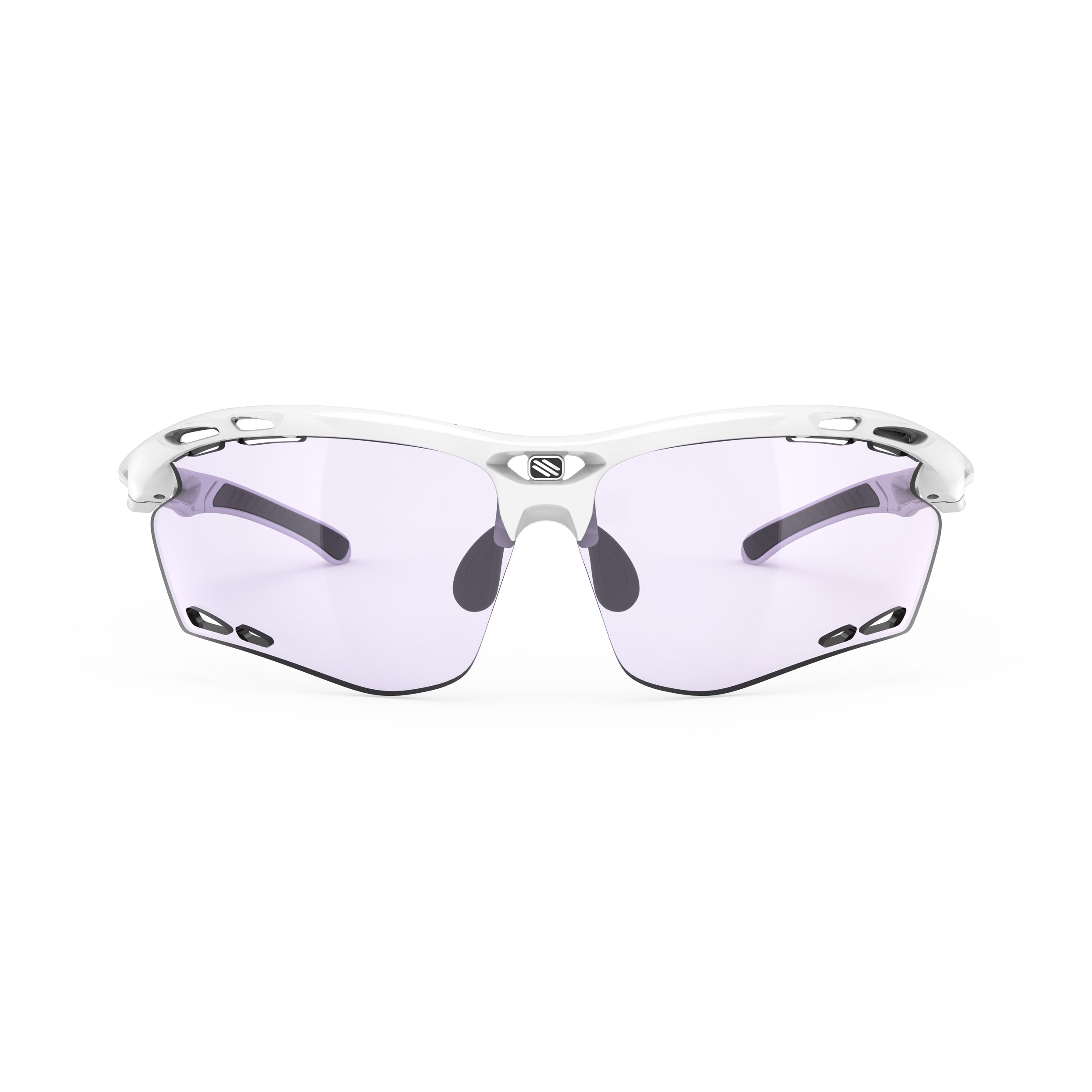 Rudy Project Propulse White Gloss photochromic laser purple hdr performance sunglasses – front view, alternate angle