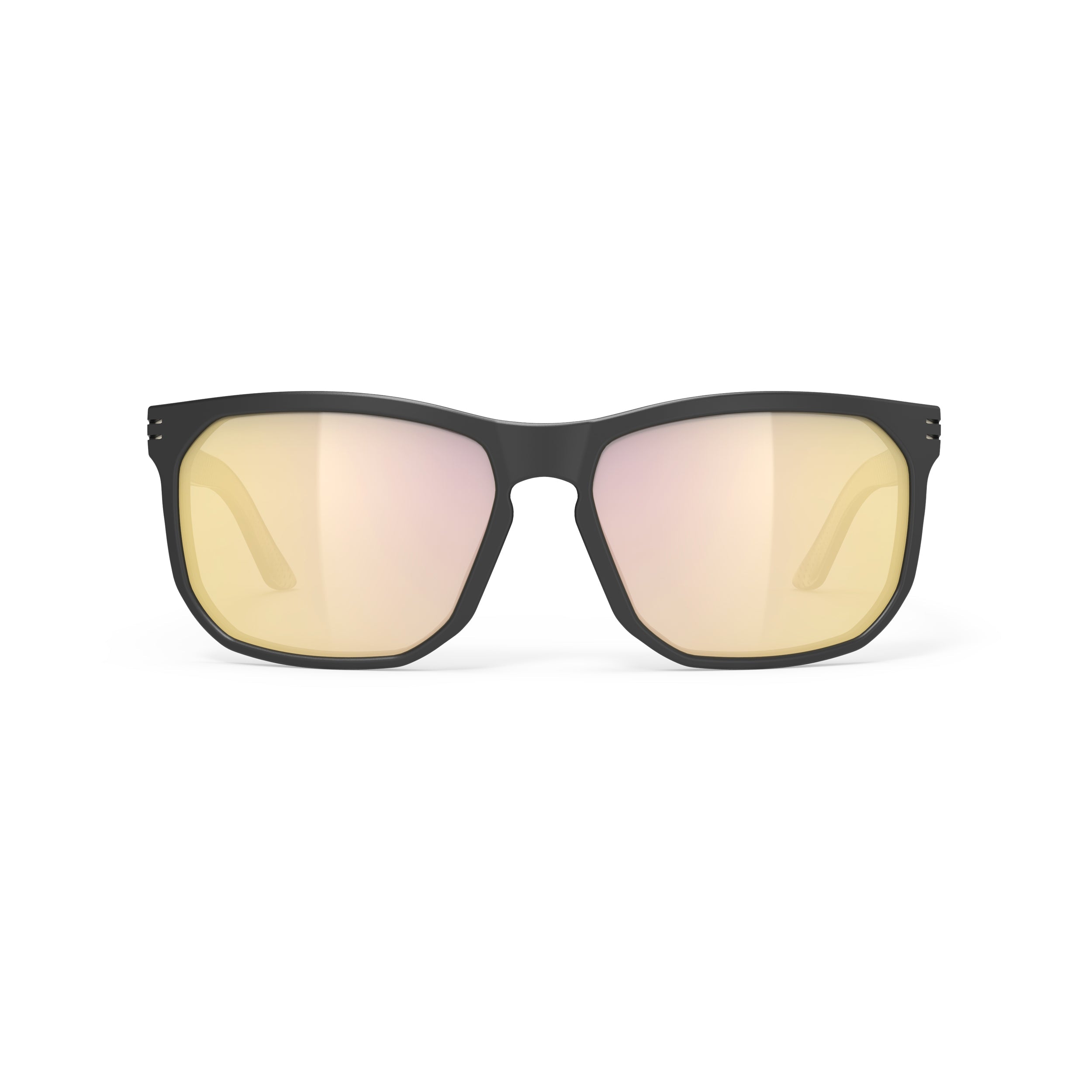 Rudy Project Soundrise Black Matte Ice Gold Pattern mirrored multilaser gold performance sunglasses – front view, alternate angle