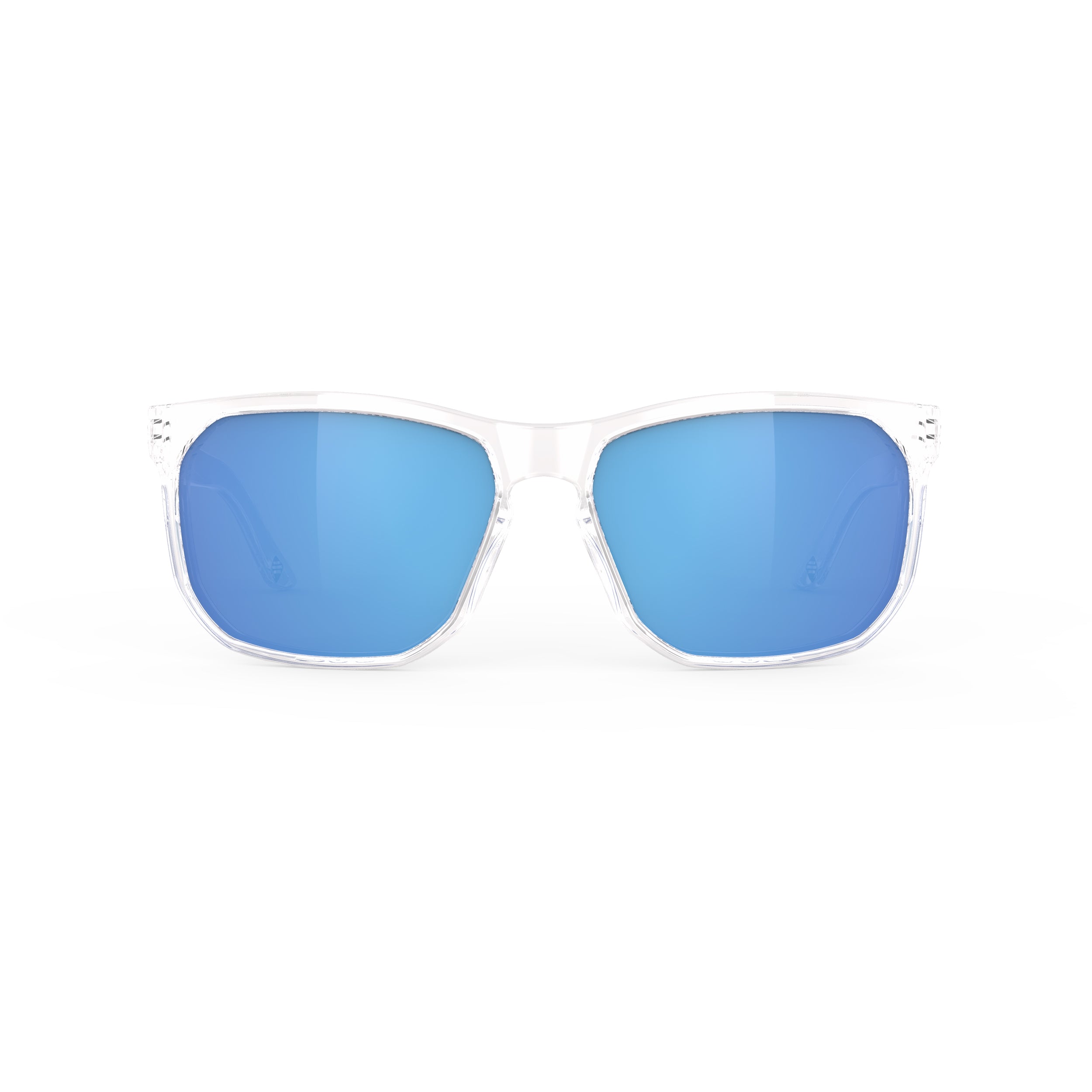 Rudy Project Soundrise Crystal Gloss mirrored multilaser blue hdr performance sunglasses – front view, alternate angle