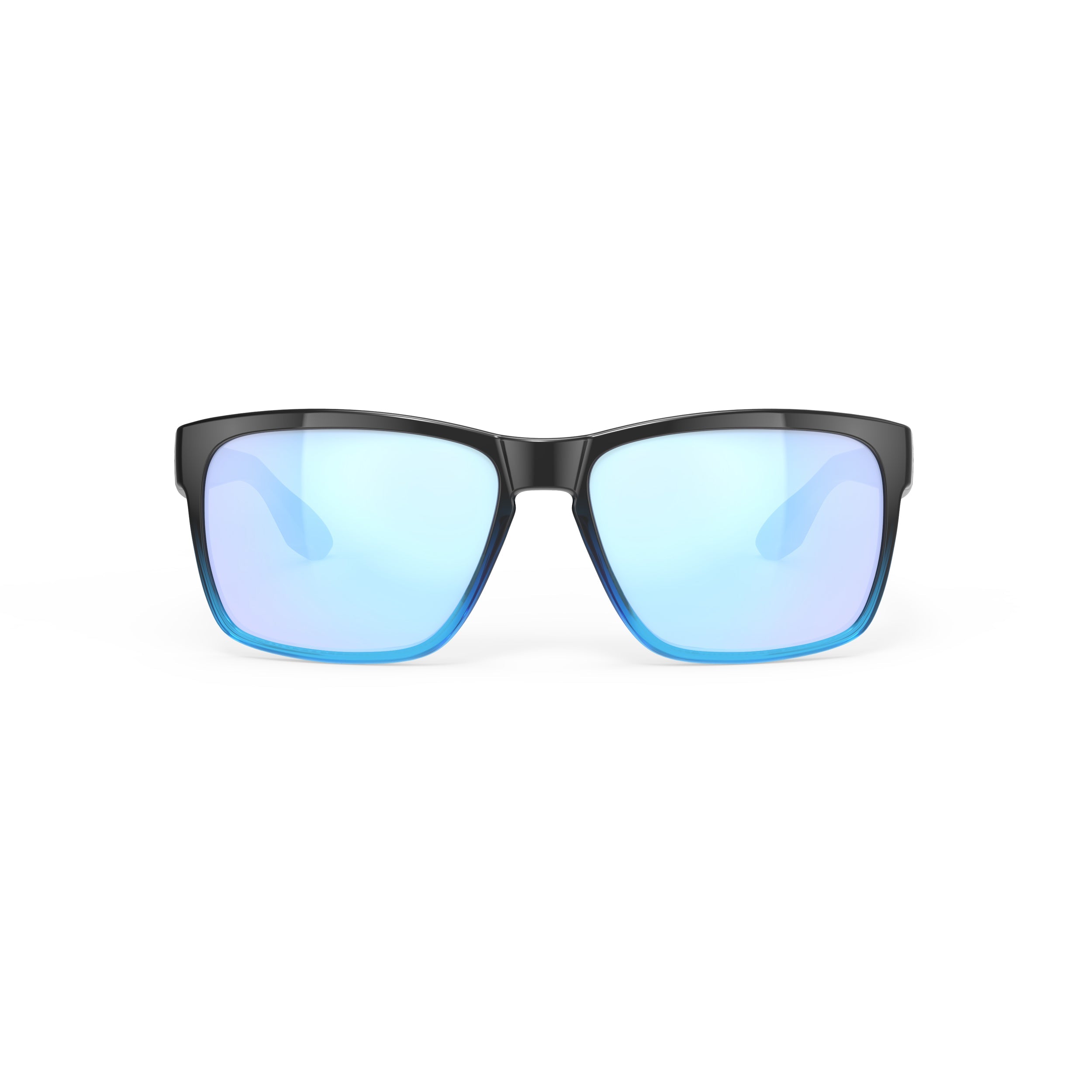 Rudy Project Spinhawk Edge Black Fade Crystal Azur Gloss mirrored multilaser ice performance sunglasses – front view, alternate angle