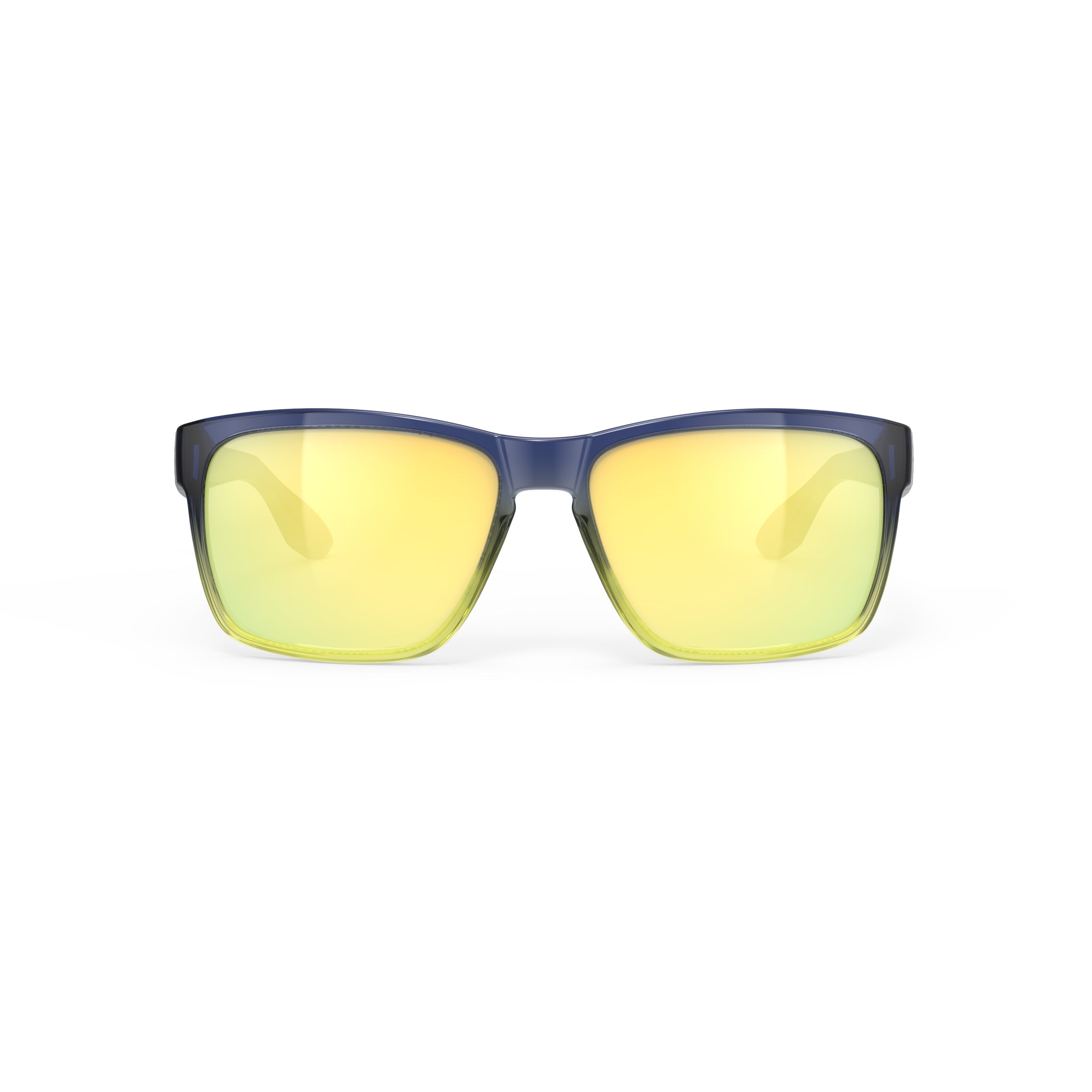 Rudy Project Spinhawk Edge Crystal Blue Avio Apple Green Fade Gloss mirrored multilaser yellow performance sunglasses – front view, alternate angle