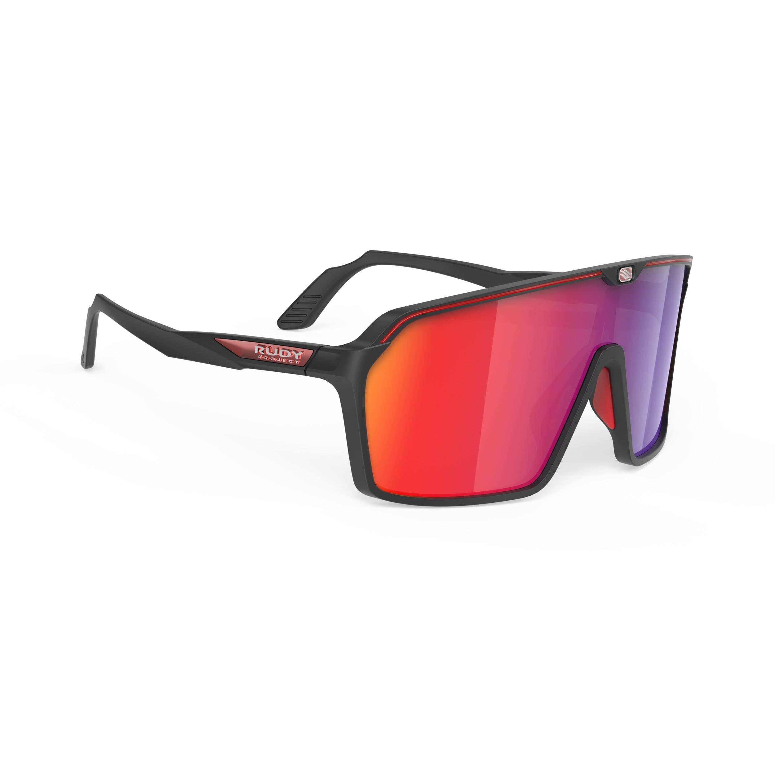 Rudy Project Spinshield Black Matte Mirrored Multilaser Red Performance Sunglasses – Front View