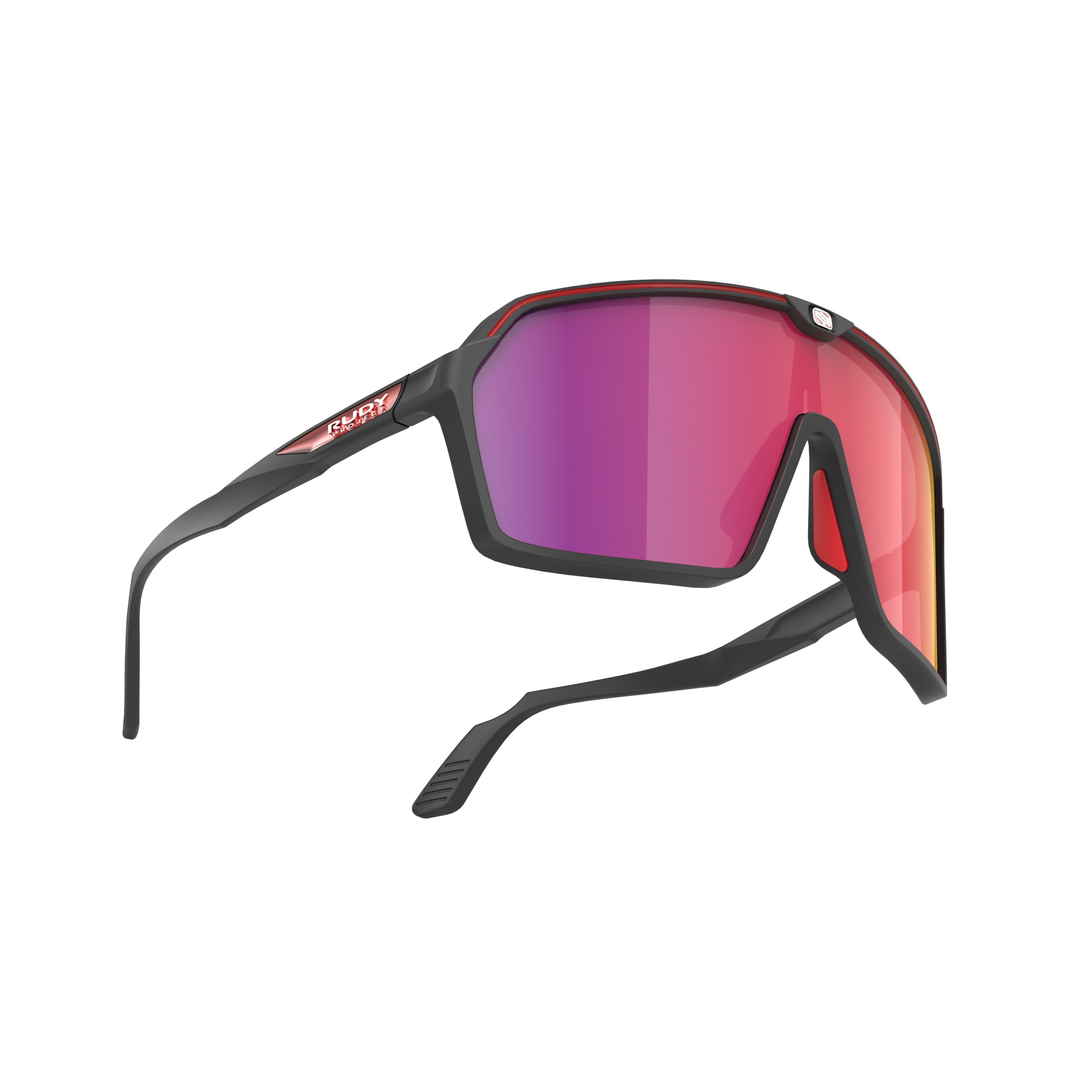 Rudy Project Spinshield Black Matte Mirrored Multilaser Red Performance Sunglasses – Front View, side view