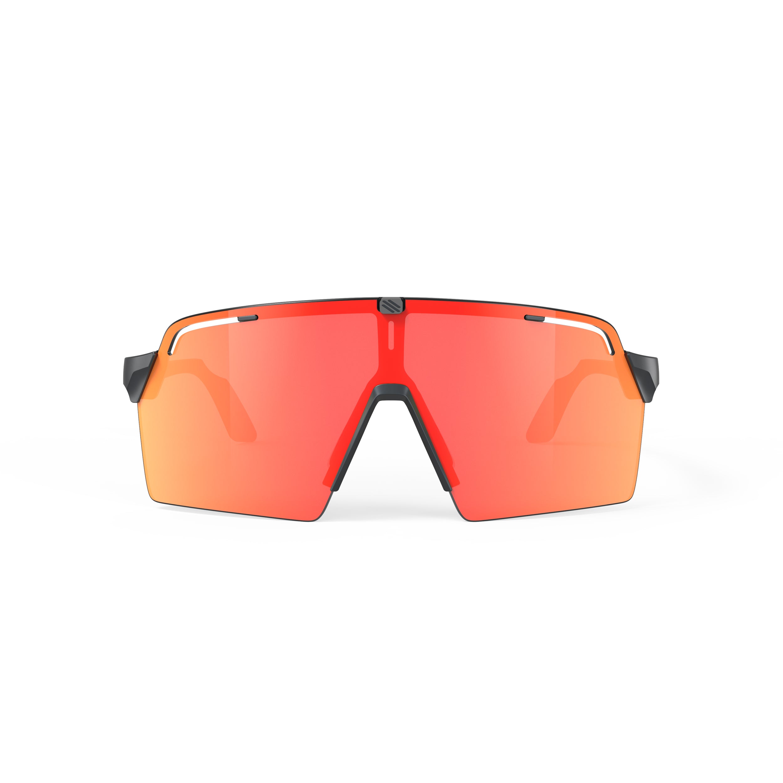 Rudy Project Spinshield Pro Metal Titanium Matte Mirrored Multilaser Orange Performance Sunglasses – front view, alternate angle