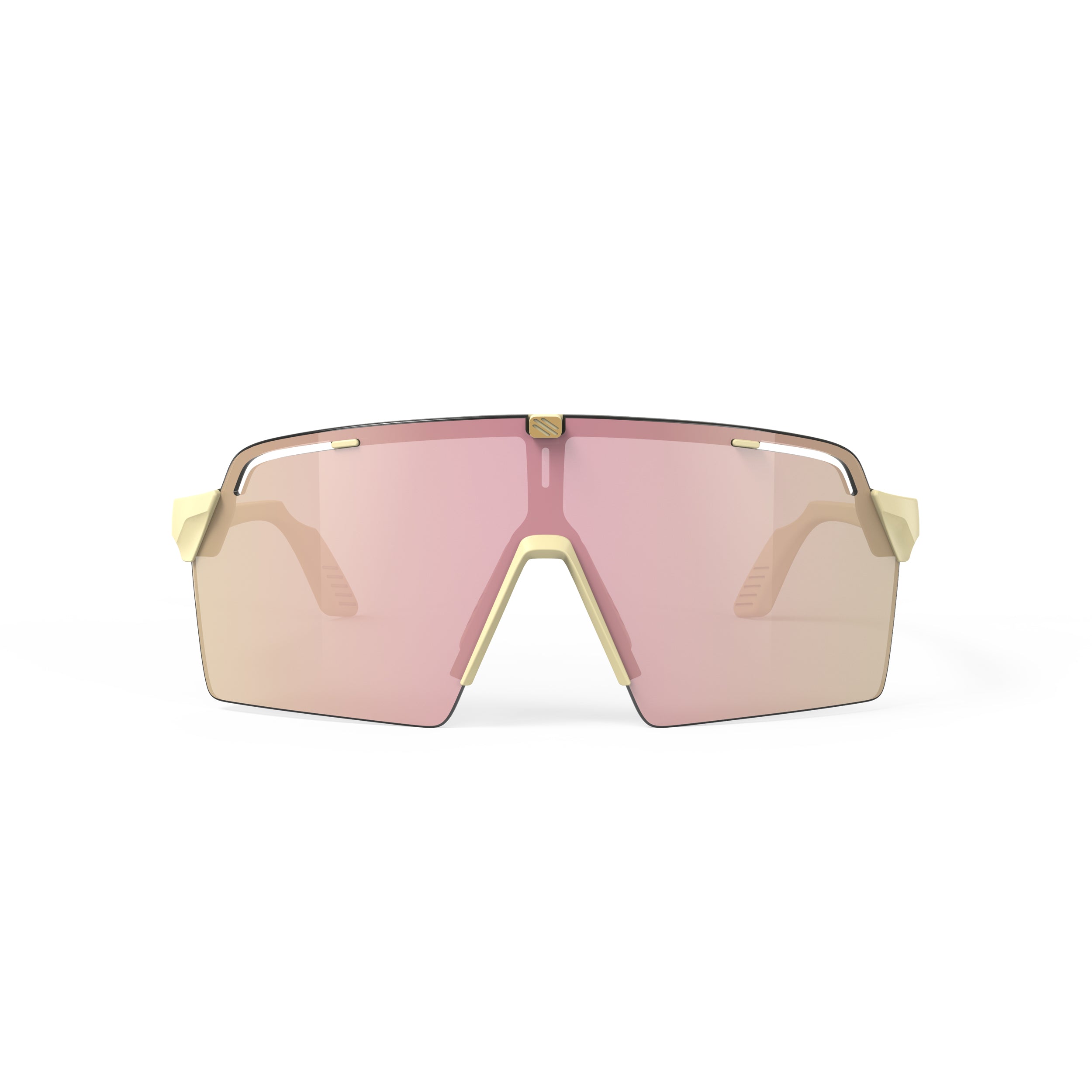 Rudy Project Spinshield Pro Vanilla Matte Mirrored Multilaser Rosegold Performance Sunglasses – front view, alternate angle