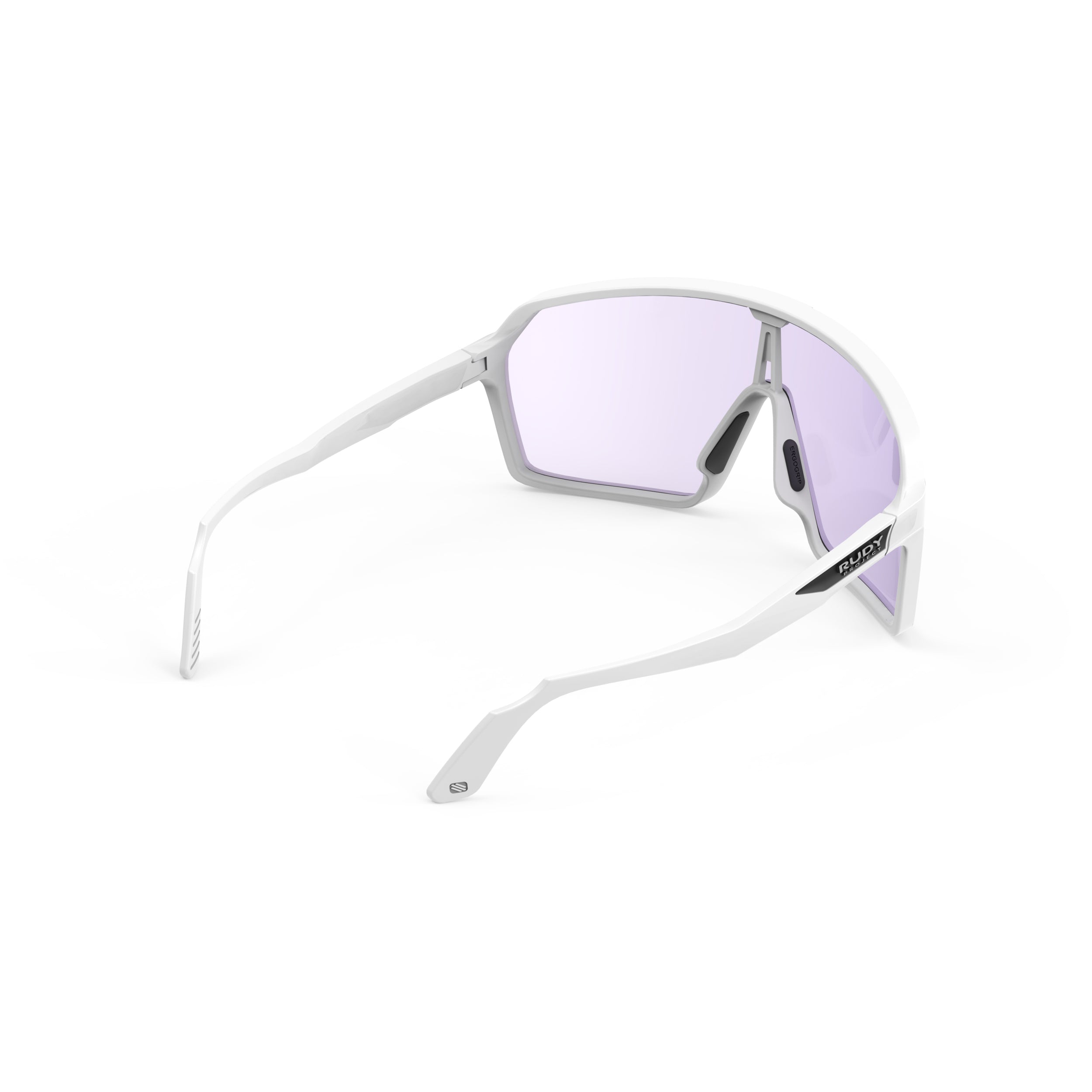 Rudy Project Spinshield White Matte Photochromic Laser Purple Performance Sunglasses – Front View, rear view