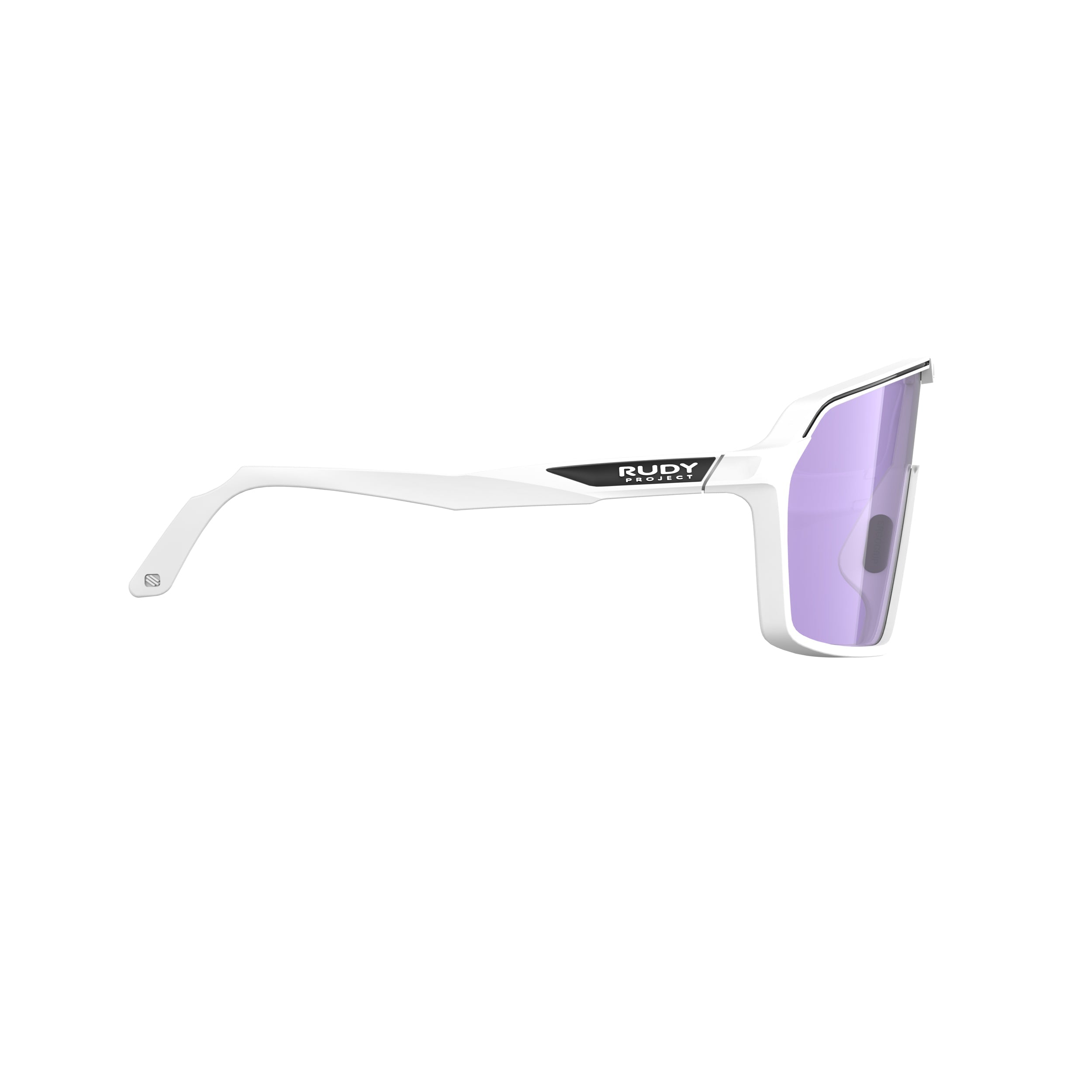 Rudy Project Spinshield White Matte Photochromic Laser Purple Performance Sunglasses – Front View, side view, opposite side