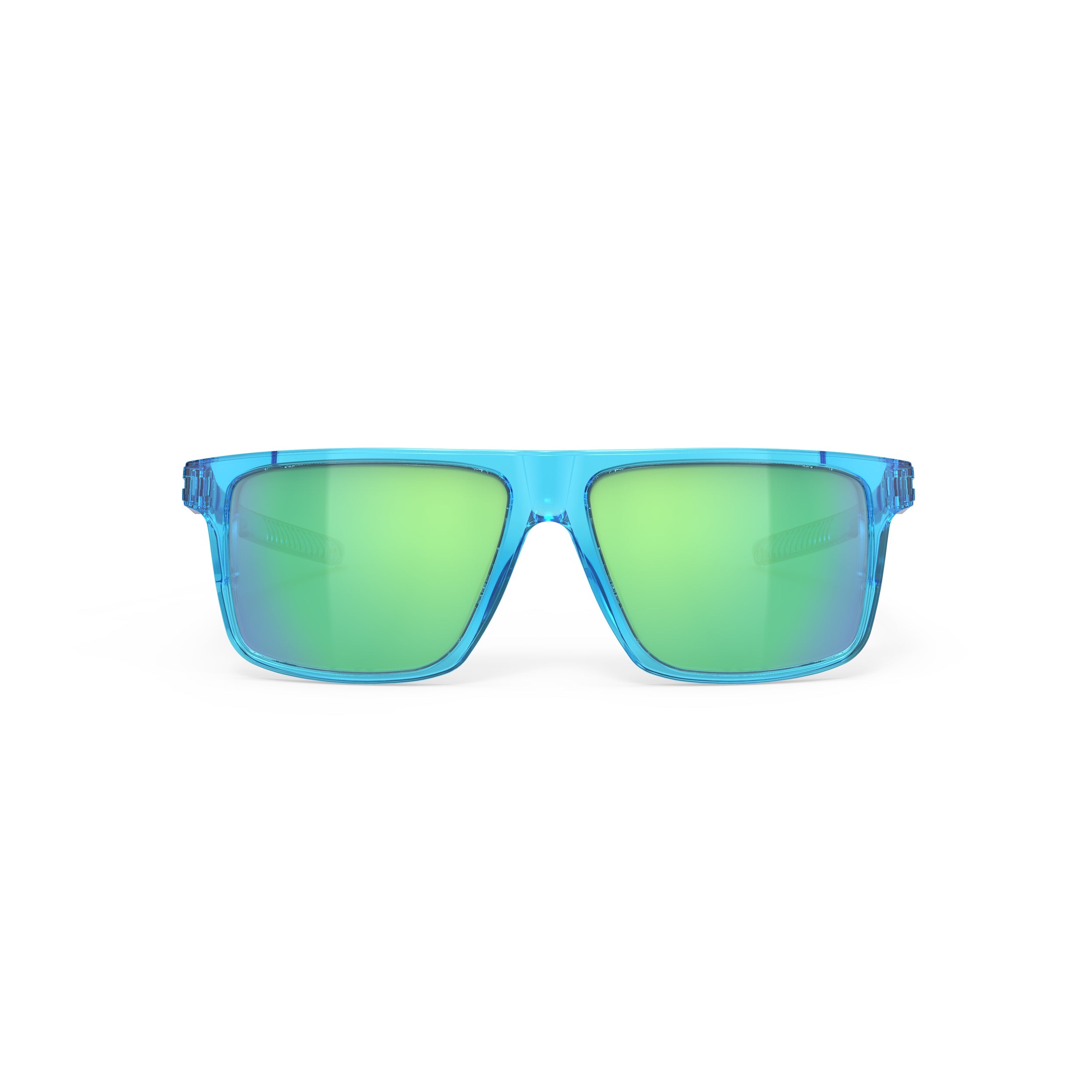 Rudy Project Stellar Crystal Azur mirrored multilaser green performance sunglasses – front view, alternate angle