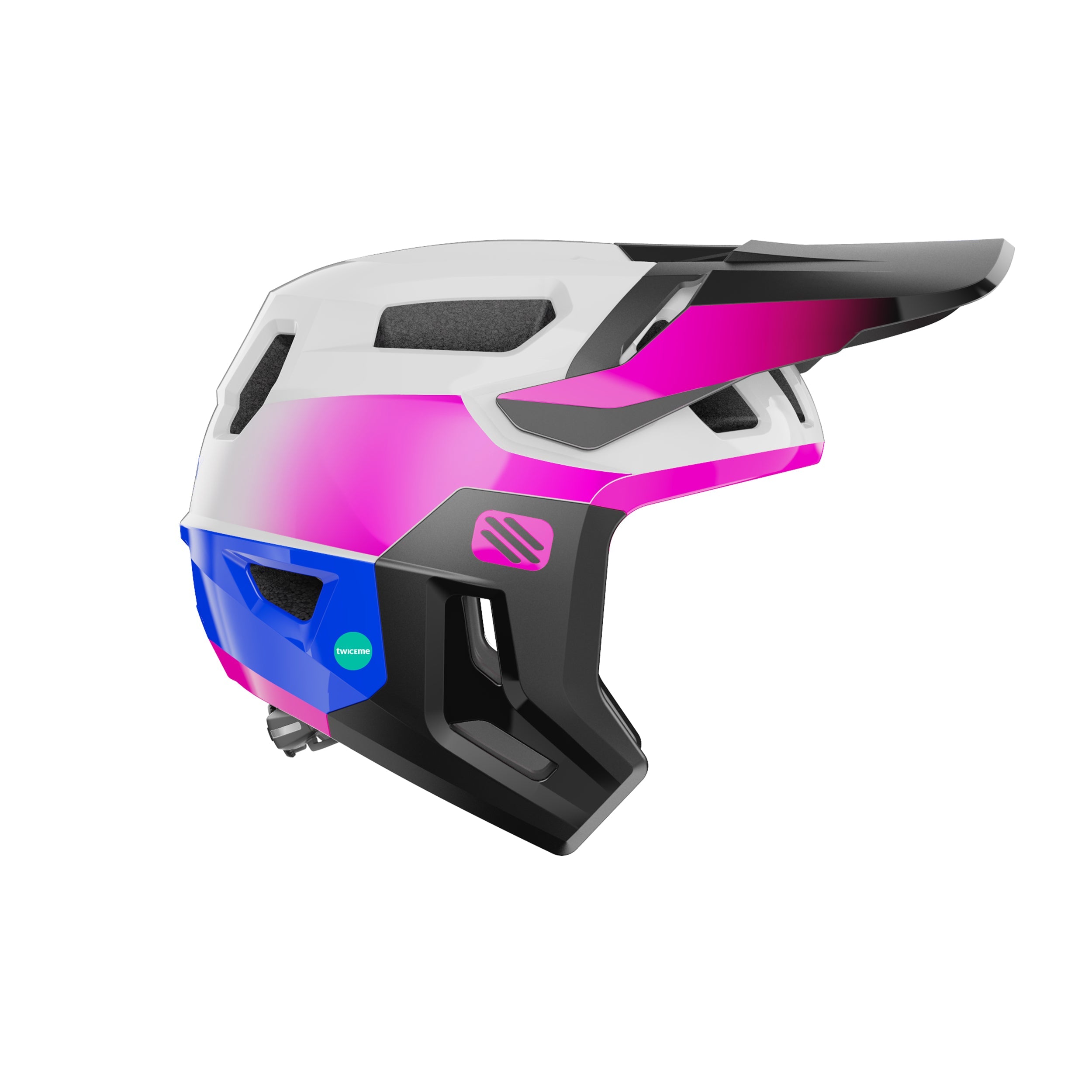Rudy Project Terraform Pro White/Pink/Cyber Blue Shiny cycling helmet – side view, opposite side