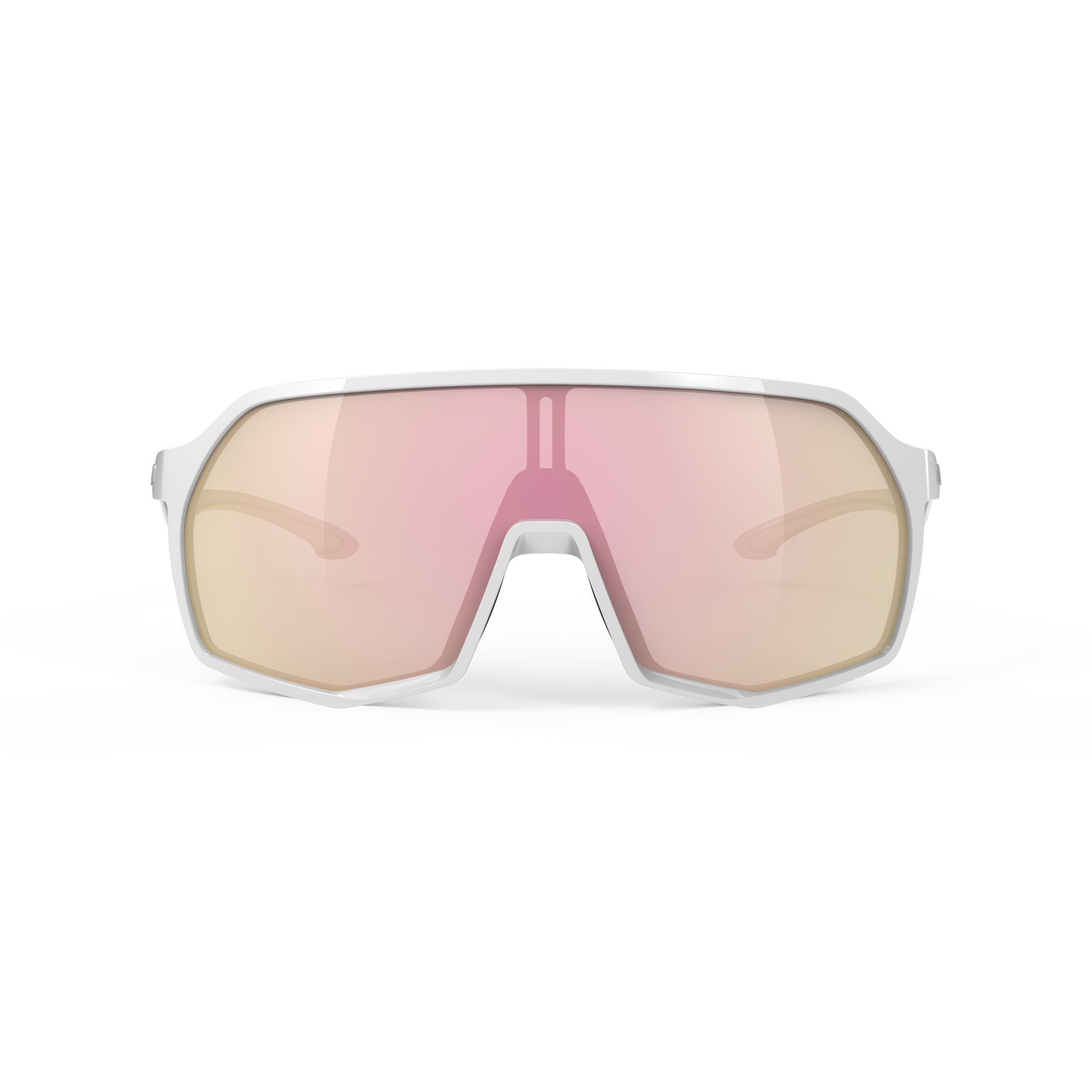 Rudy Project Thunder White Gloss mirrored multilaser rose gold performance sunglasses – front view, alternate angle