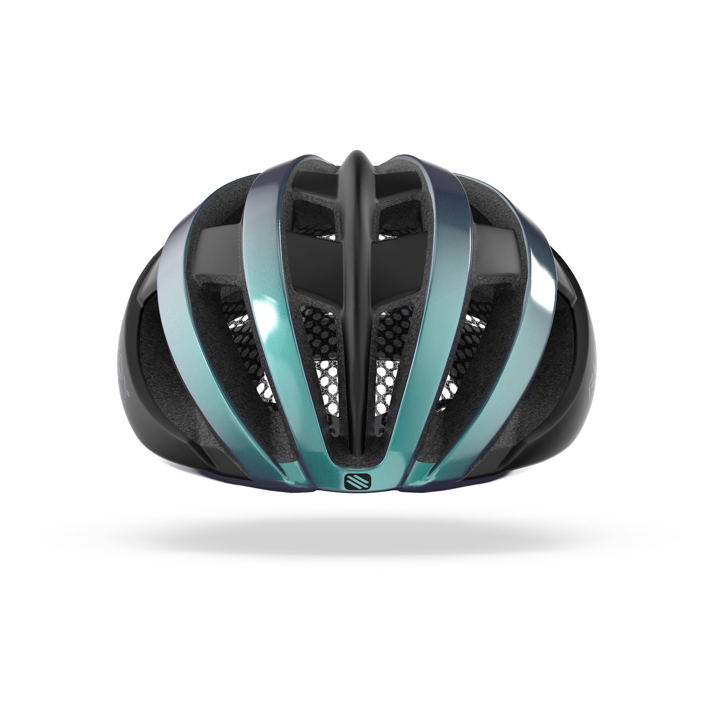 Rudy Project Venger Iridescent Blue Shiny/Black Matte cycling helmet – front view, alternate angle